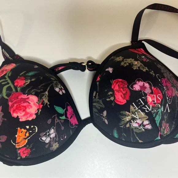 Victoria's Secret Black Underwire Bikin Top with Floral Design 34C - Picture 2 of 5